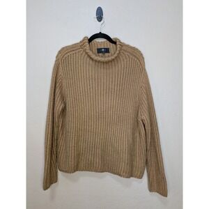 7 For All Mankind Camel Tan Wool Alpaca Blend Chunky Mock Neck Sweater Medium